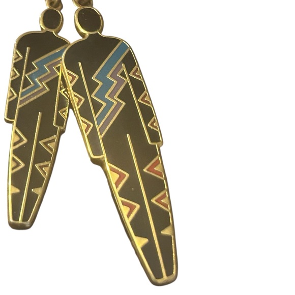 80s Vintage Laurel Burch Tribal People 12 Karat Gold Dangle Drop Earrings - Picture 4 of 8
